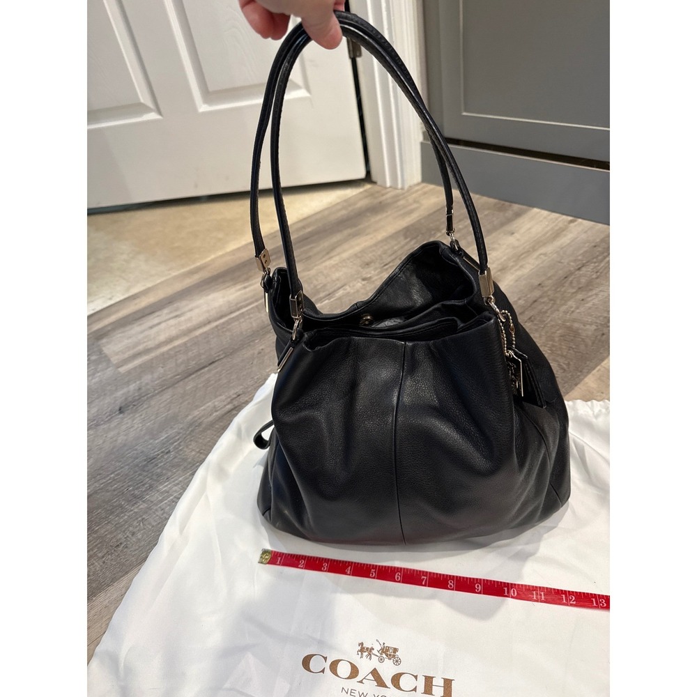 COACH Black Leather Satchel Shoulder Bag Designer Handbag Purse - Picture 12 of 17